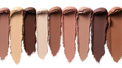 Swatches of a diverse range of foundation shades for makeup enthusiasts displayed on a clean, white surface