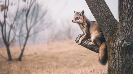 Lonely animal on tree,the desolate grassland