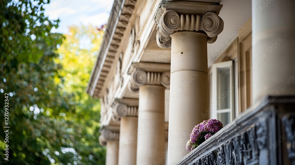 Aufkleber stunning architectural details featuring classic columns adorned with flowers : generative ai