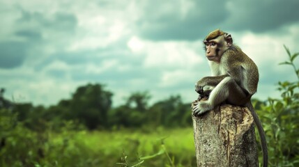 Lonely animal on tree,the desolate grassland