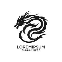 Chinese dragon silhouette flat color logo design