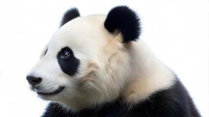 Giant panda close up white background.