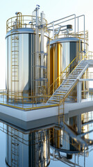 Obraz premium Wastewater treatment filtration mechanical. Sedimentation sustainability. Disinfection biological. Image of industrial wastewater tanks in a clean environmental setup.