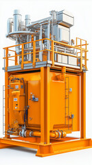 Fototapeta premium Wastewater treatment filtration mechanical. Sedimentation sustainability. Disinfection biological. Sludge dewatering equipment featuring modern technology in an industrial setting.