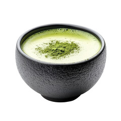 Isolated Matcha Latte Art: Black Bowl with Powder