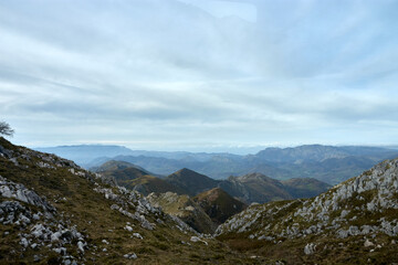 Stunning mountain landscape of the Picos de Europa seen from the Covadonga ascent in Asturias