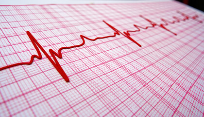 ECG printout displaying heartbeat spikes on textured paper, health monitoring