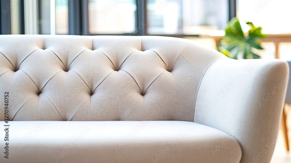 Aufkleber closeup of luxurious upholstered sofa with elegant tufted design and natural light streaming through