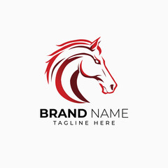 Stylish red horse head logo design template.