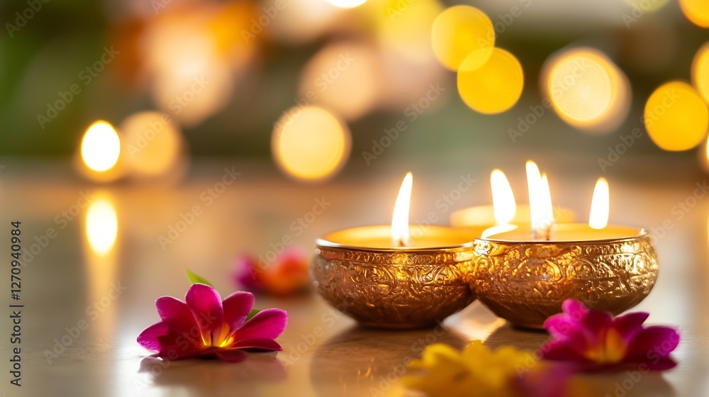 Poster beautifully arranged decorative candles with flowers creating a serene and soothing atmosphere : gen