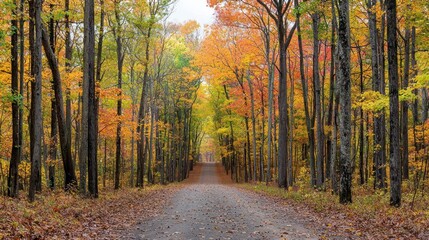 Fototapeta premium Autumnal Forest Path with Vibrant Fall Foliage