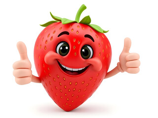 Obraz premium Happy 3D Cartoon Strawberry Giving Thumbs Up