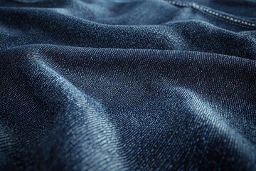 Textured denim in a dynamic studio shot with soft lighting emphasizing the interplay of dark blue and subtle highlights, presenting a refined and versatile textile.