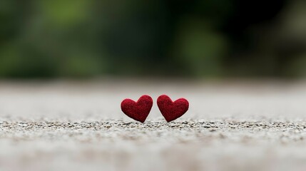 Fototapeta premium Two Red Hearts on a Gravel Path