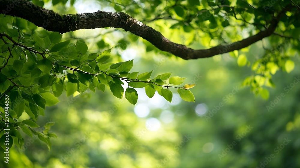 Poster closeup view of vibrant green leaves glowing in the sunlight creating a fresh vibe : generative ai