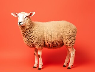 Fototapeta premium Sheep portrait against orange background animal photography studio setting creative concept