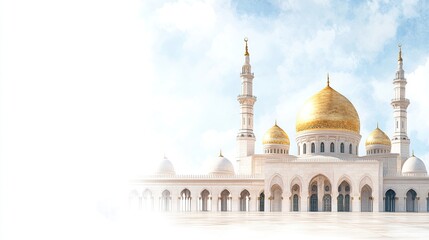 Naklejka premium Majestic mosque with golden domes under a bright blue sky