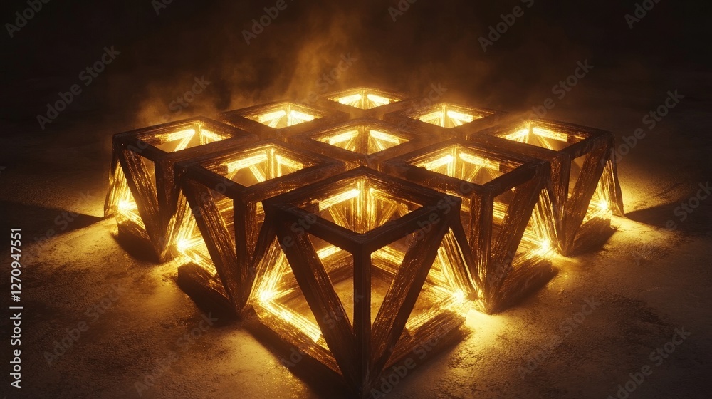 Poster interconnected, glowing polygons arranged in a hexagonal pattern, forming a visually striking mesh o