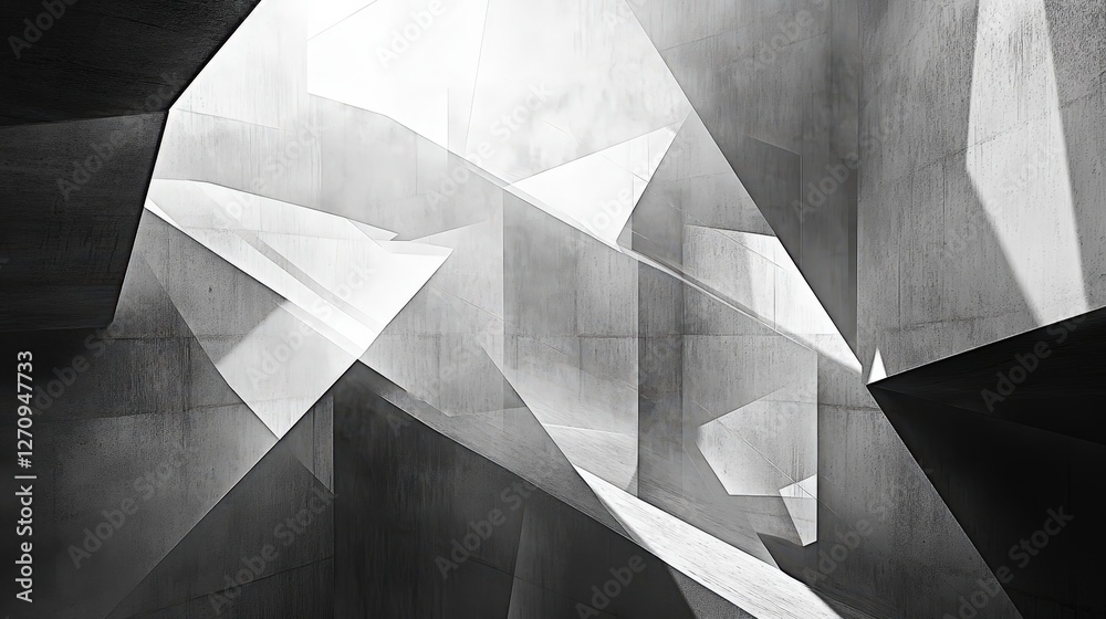 Poster overlapping, translucent triangles and rectangles, each slightly rotated and layered to create a fee