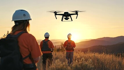 Search and rescue team using drone to find missing hiker