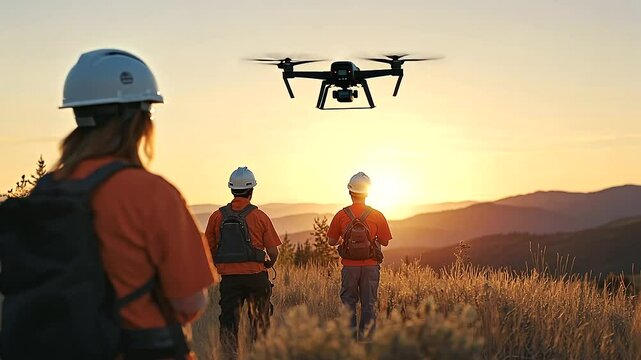 Search and rescue team using drone to find missing hiker