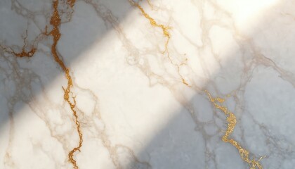 White, grey marble surface with golden veins, lit by warm sunlight. Luxury stone background texture. Modern design material for countertops, tiles. Elegant natural pattern, beautiful glossy surface,