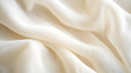 Soft and delicate closeup of luxurious creamcolored fabric gracefully draping with intricate textures : Generative AI