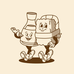 Naklejka premium mascot character sushi and soy sauce with retro style good for brand mascot, food mascot, restaurant mascot, etc