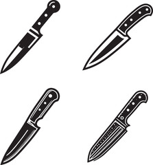 Set of Four Detailed Knife Silhouettes