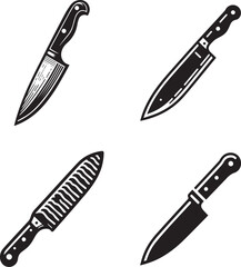 Set of Four Detailed Knife Silhouettes