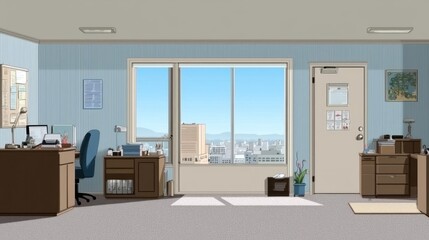 Fototapeta premium Bright Modern Office with City View Pixel Art