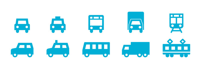 車・バス・トラック・電車の乗り物・交通手段のアイコンセット5