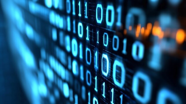 Digital binary code flowing in a dark setting highlighting cybersecurity and data protection concepts : Generative AI