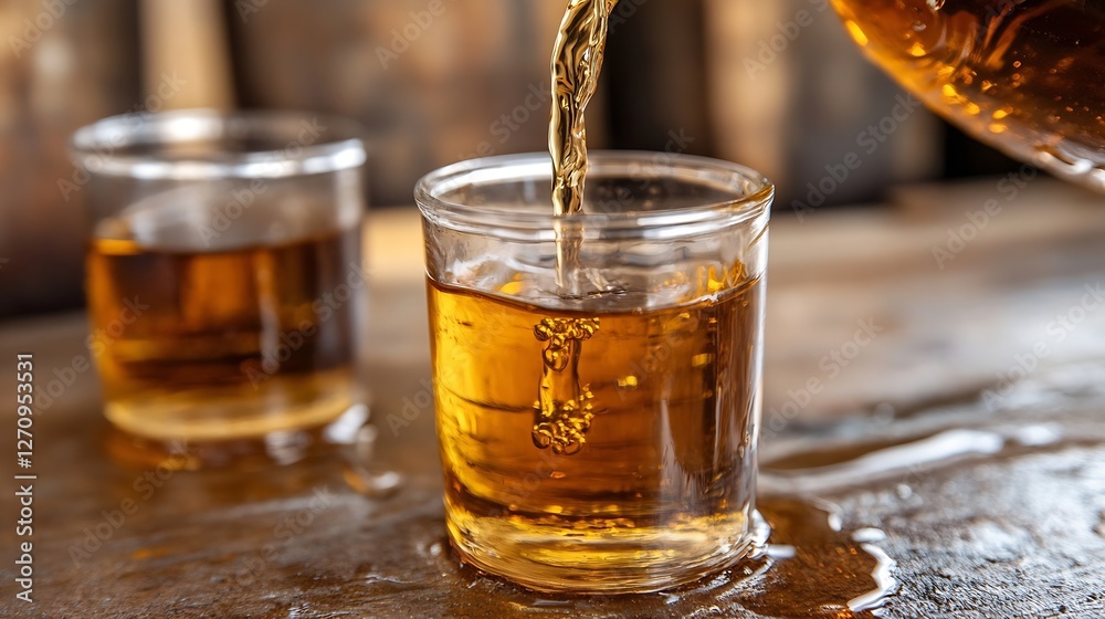 Aufkleber refreshing amber whiskey being poured into a glass enjoying a rich golden color and smooth texture :