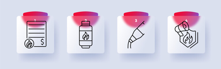 Fuel and energy set icon. Gas bill, propane tank, fuel nozzle, hazardous materials, energy costs, gas supply, combustion safety, petroleum industry