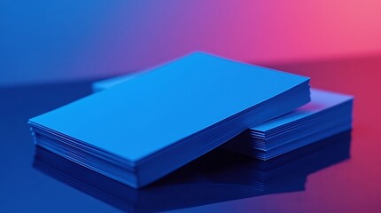 Stack of Blue Papers Under Neon Lights