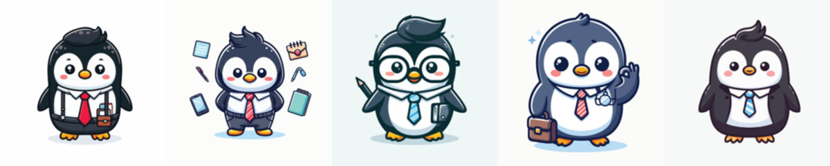vector of cute penguins dressed for the office
