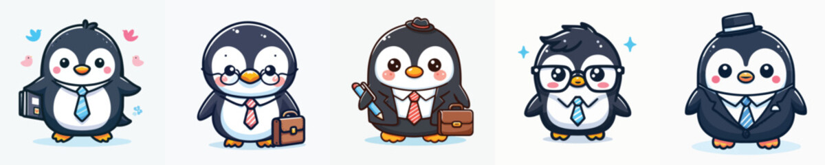 vector of cute penguins dressed for the office