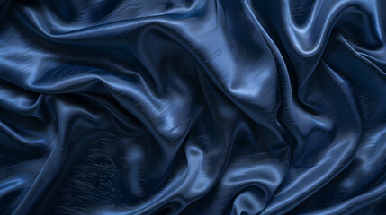 Obraz premium Luxurious deep blue satin fabric draped elegantly, showcasing its smooth texture and sheen