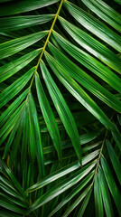 Close up of vibrant green palm leaves with detailed texture and natural beauty