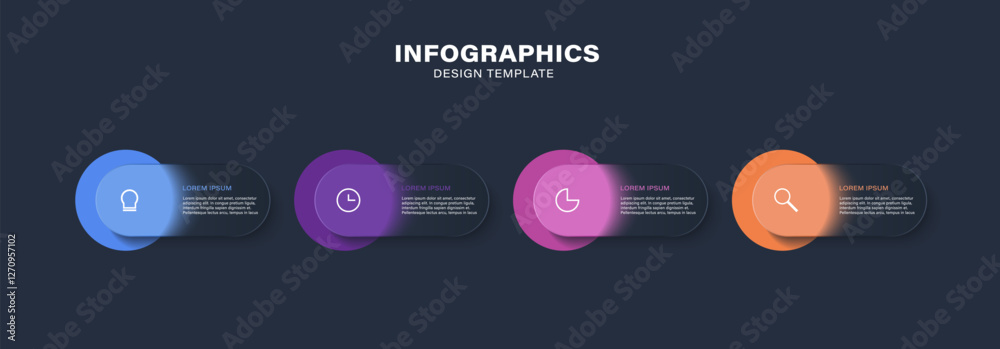 Wall mural glass morph inforgraphic 4 steps for presentation, web element. vector illustration with icons