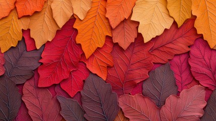 Fototapeta premium A vibrant arrangement of colorful autumn leaves in shades of red, orange, and yellow, creating a visually stunning pattern.