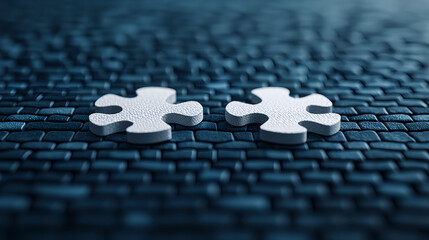 Two white puzzle pieces on a textured blue surface