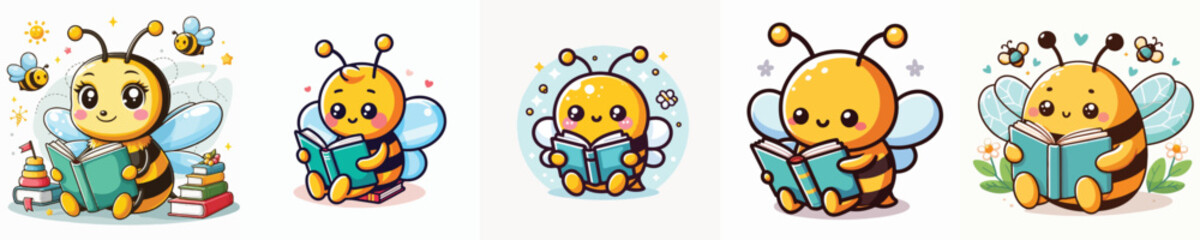 Obraz premium vector of cute bee reading a book