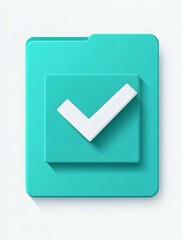 Stylish turquoise folder icon with a white check mark, symbolizing file completion and organization. Ideal for digital design projects.
