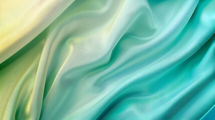 Obraz premium Soft, flowing fabric in gradient hues of yellow and turquoise, creating a serene backdrop
