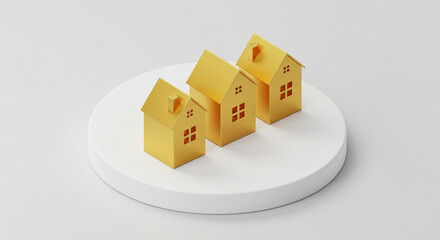 Luxury Real Estate Icon: Golden Houses on Circular Base