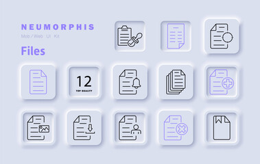 Files set icon. Document, download, archive, approval, verification, security, notification, paperwork, data management, organization, reports, records, system, digital files, processing