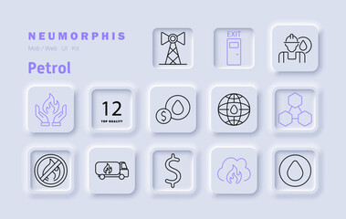 Petrol set icon. Gas pump, oil drop, fuel price, transportation, refinery, industry, economy, environment, safety, warning, global energy, resources, combustion, regulation, production