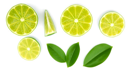 Fresh Lime Slices and Whole Lime, Vector Illustration